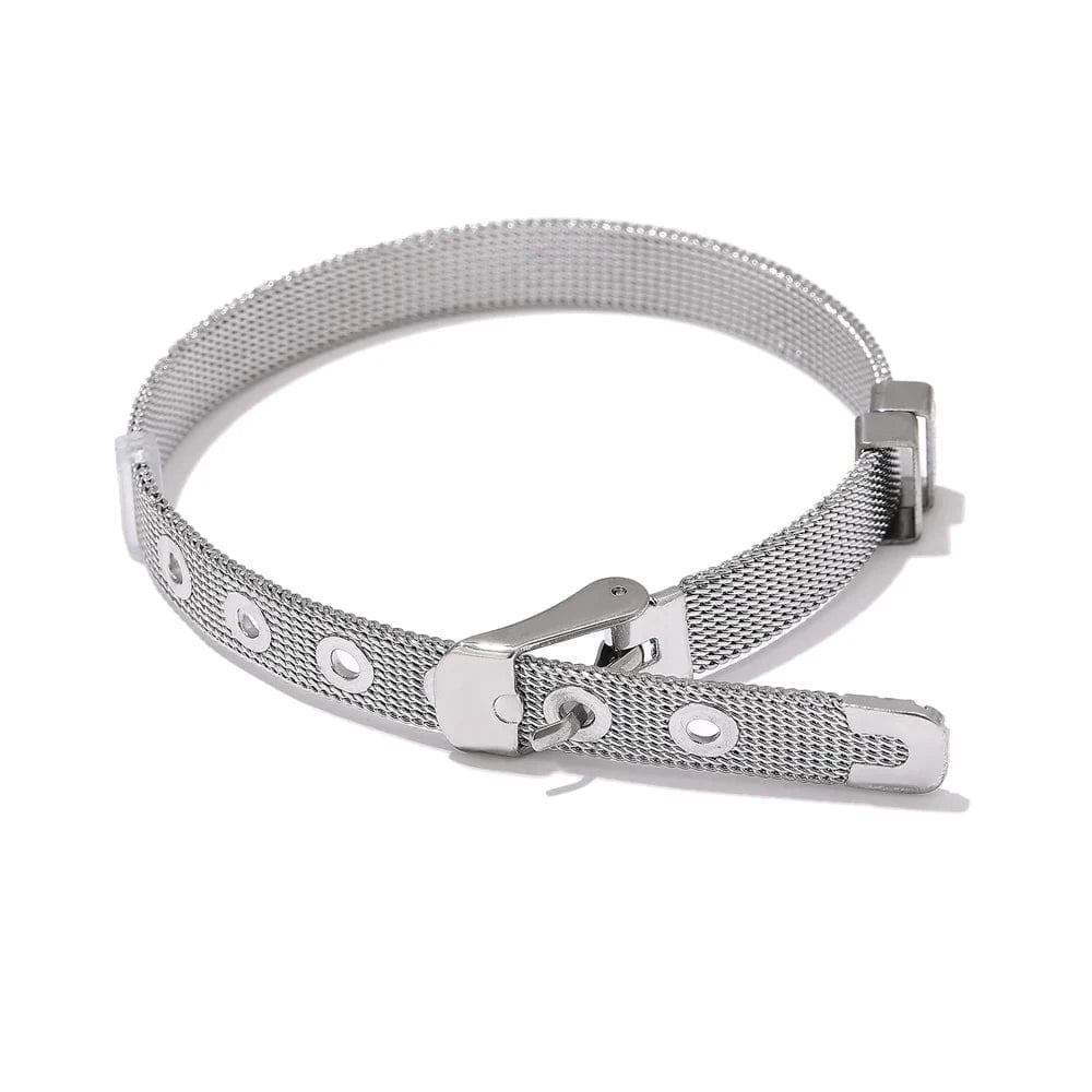 Pearlbud Bracelets Silver / Adjustable Mesh Buckle Bracelet