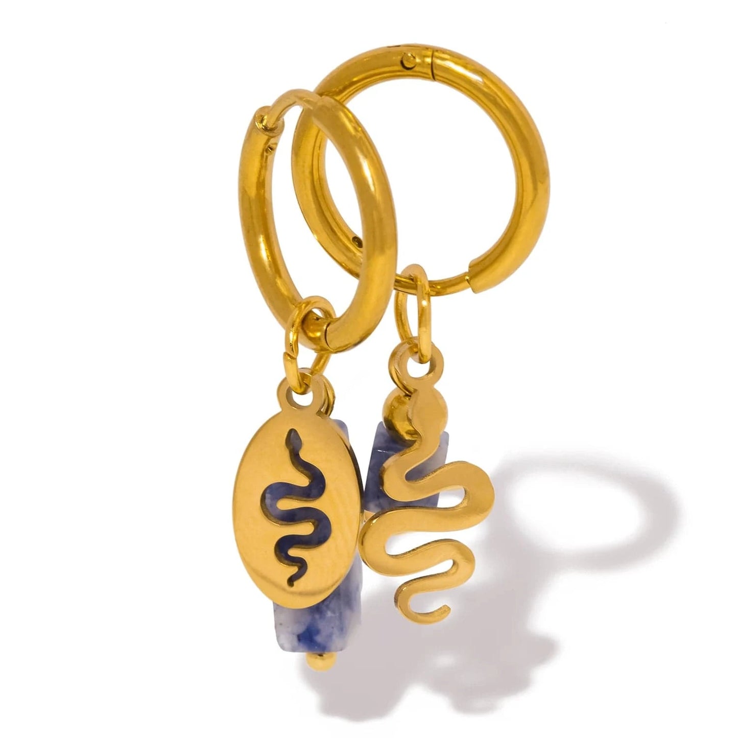 Pearlbud Earrings Blue White Serpent Sigil Hoops