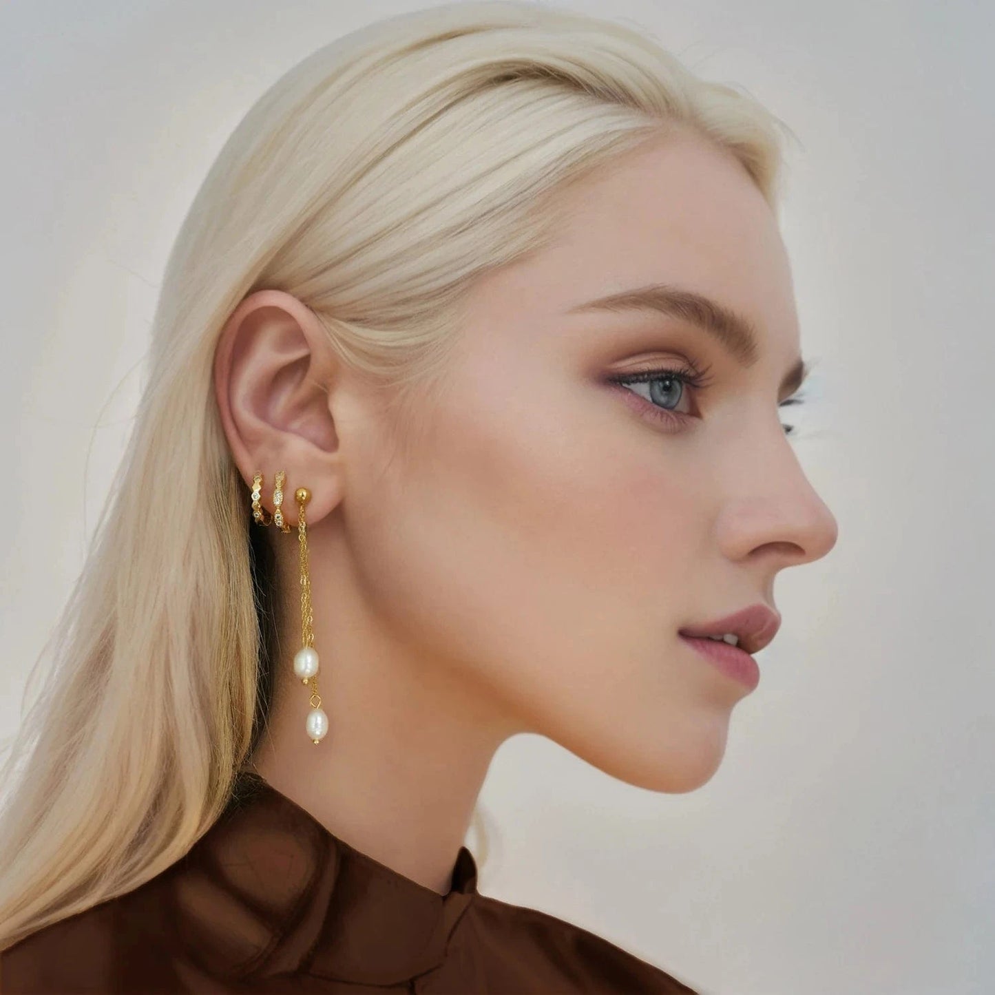 Pearlbud Earrings Dangling Pearl Line Earrings