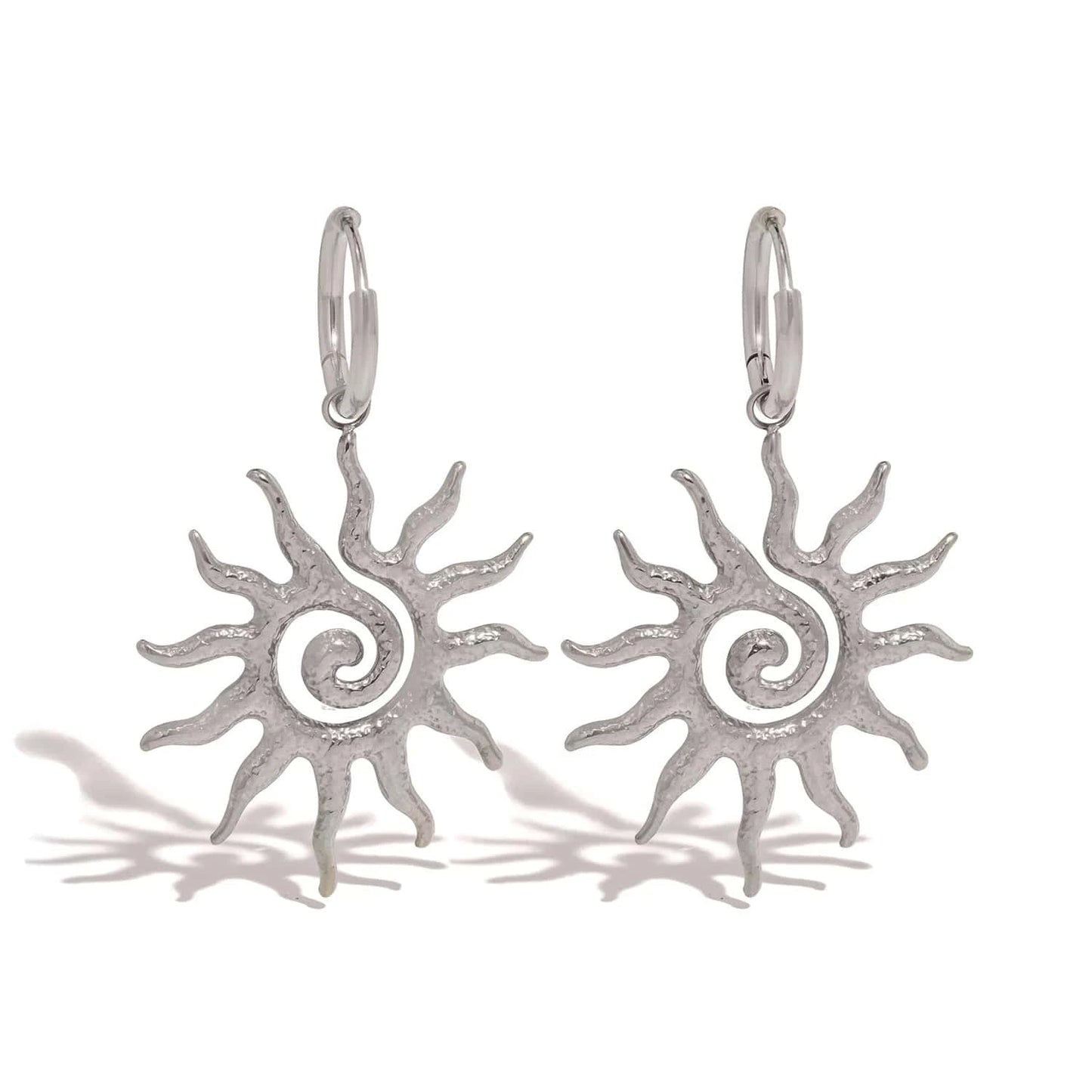 Pearlbud Earrings Earring-Silver Spiral Sun Hoop Earrings