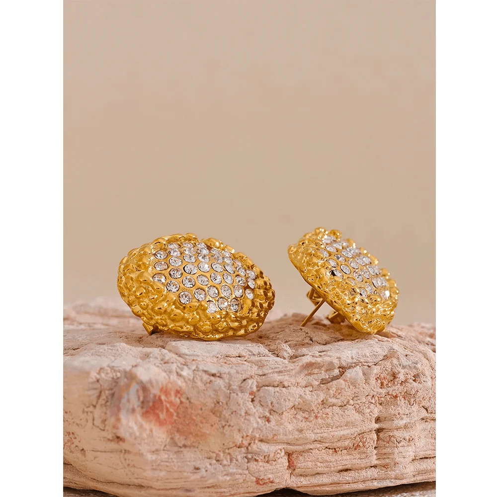 Pearlbud Earrings Gold / Clear Pavé Pebble Stud Earrings