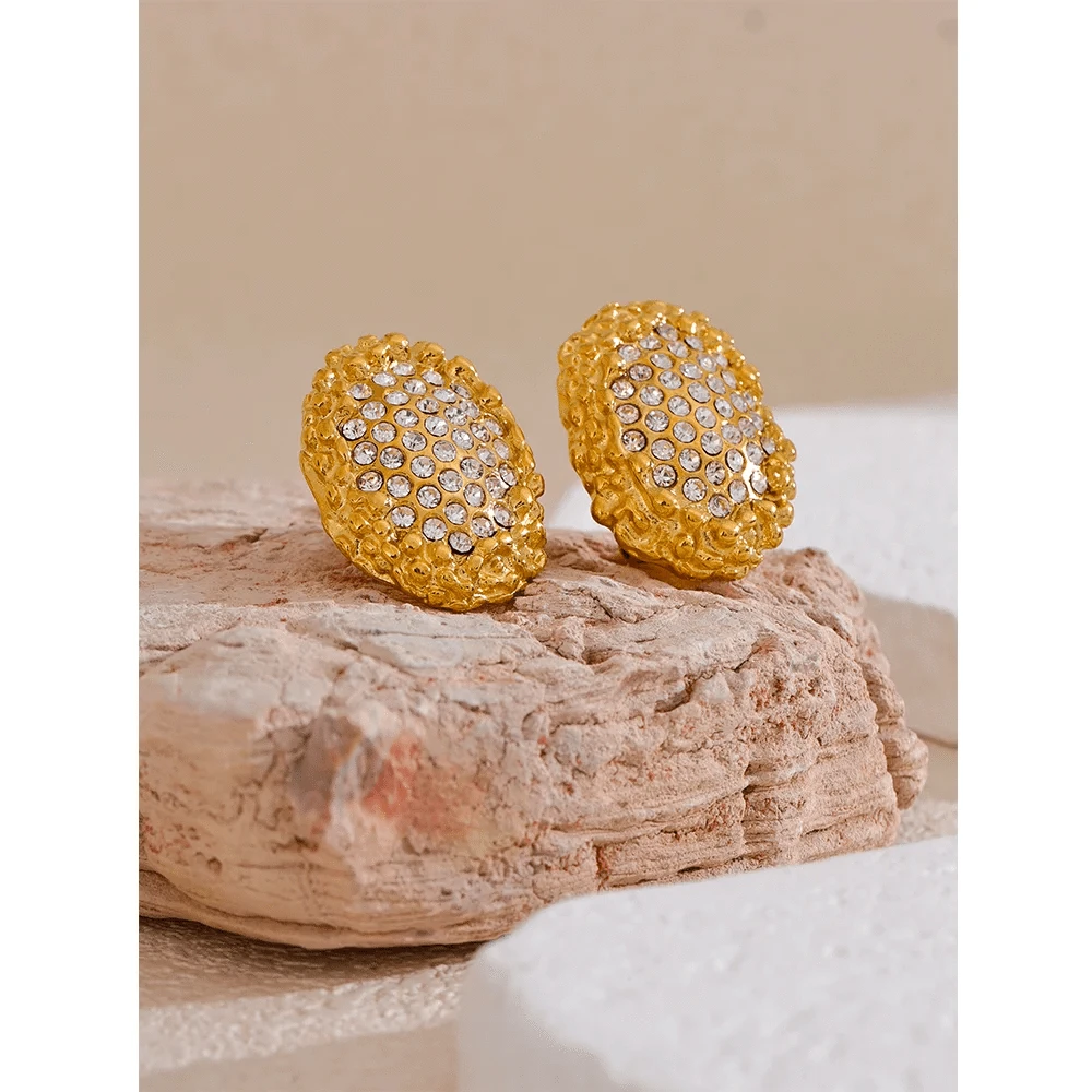 Pearlbud Earrings Gold / Clear Pavé Pebble Stud Earrings