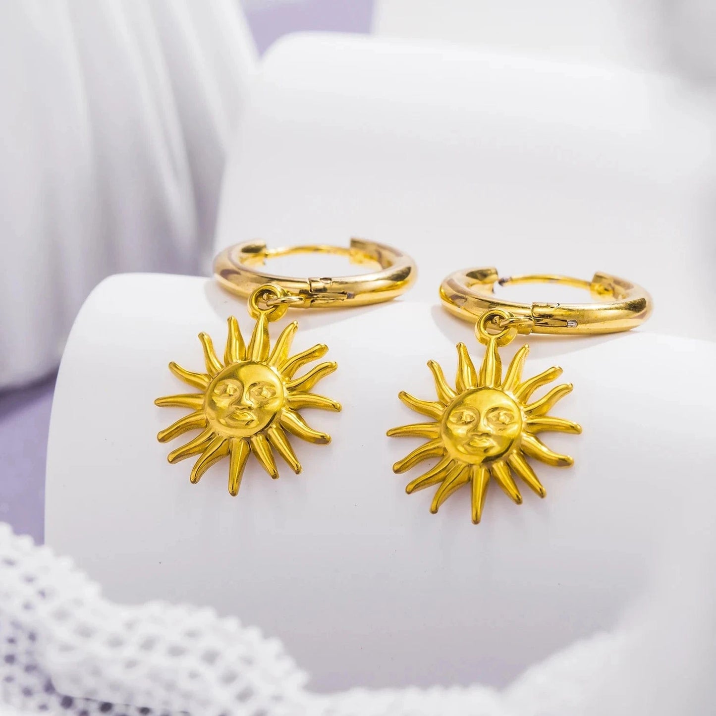 Pearlbud Earrings Gold Radiant Sun Hoop Earrings