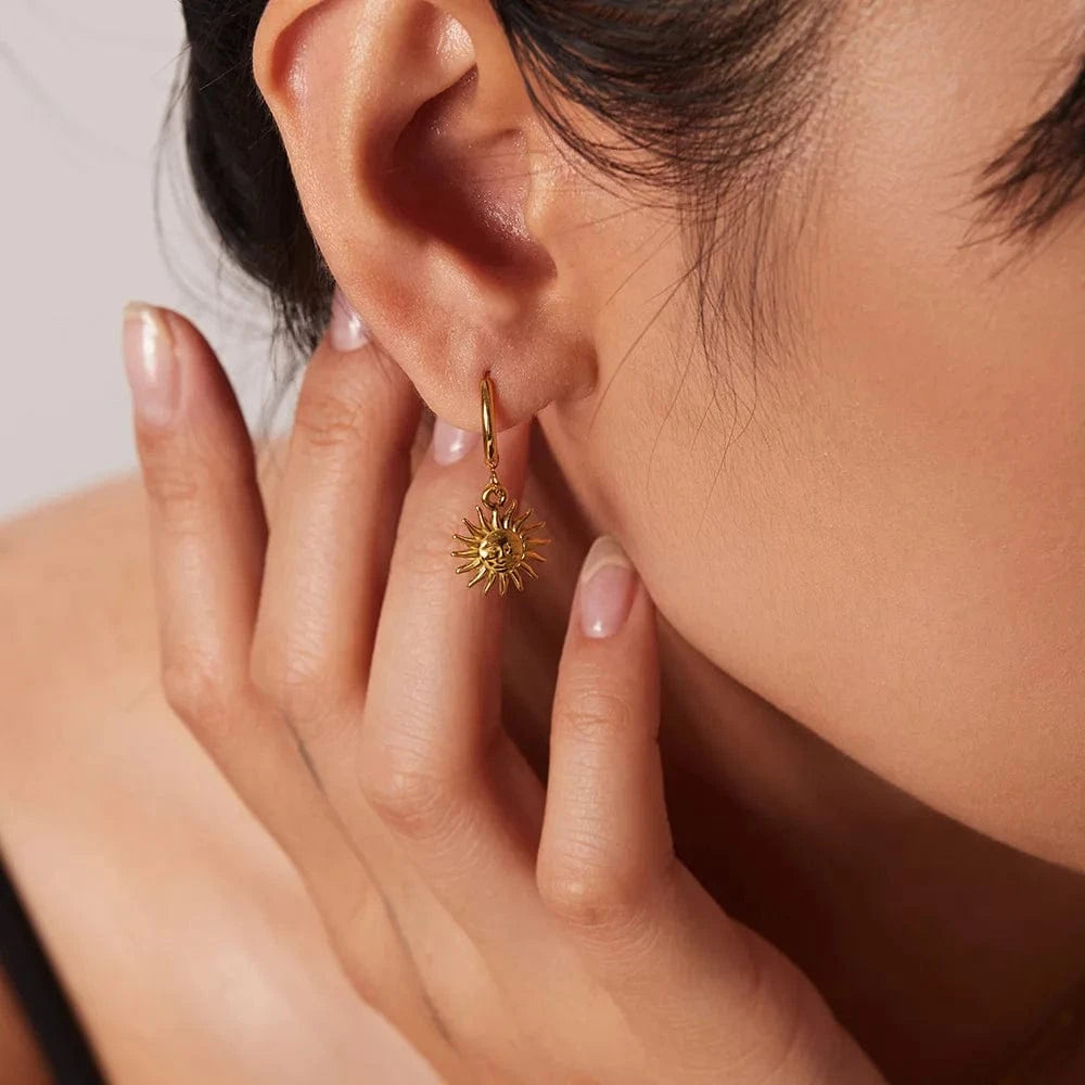 Pearlbud Earrings Gold Radiant Sun Hoop Earrings