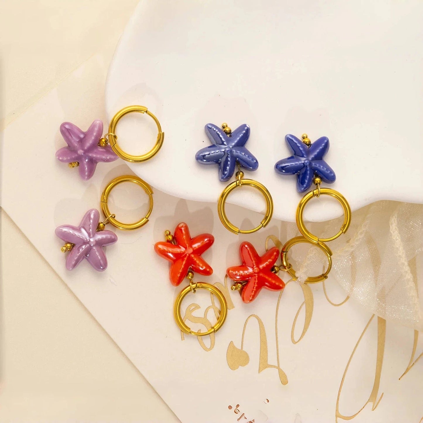 Pearlbud Earrings Ocean Starfish Hoop Earrings