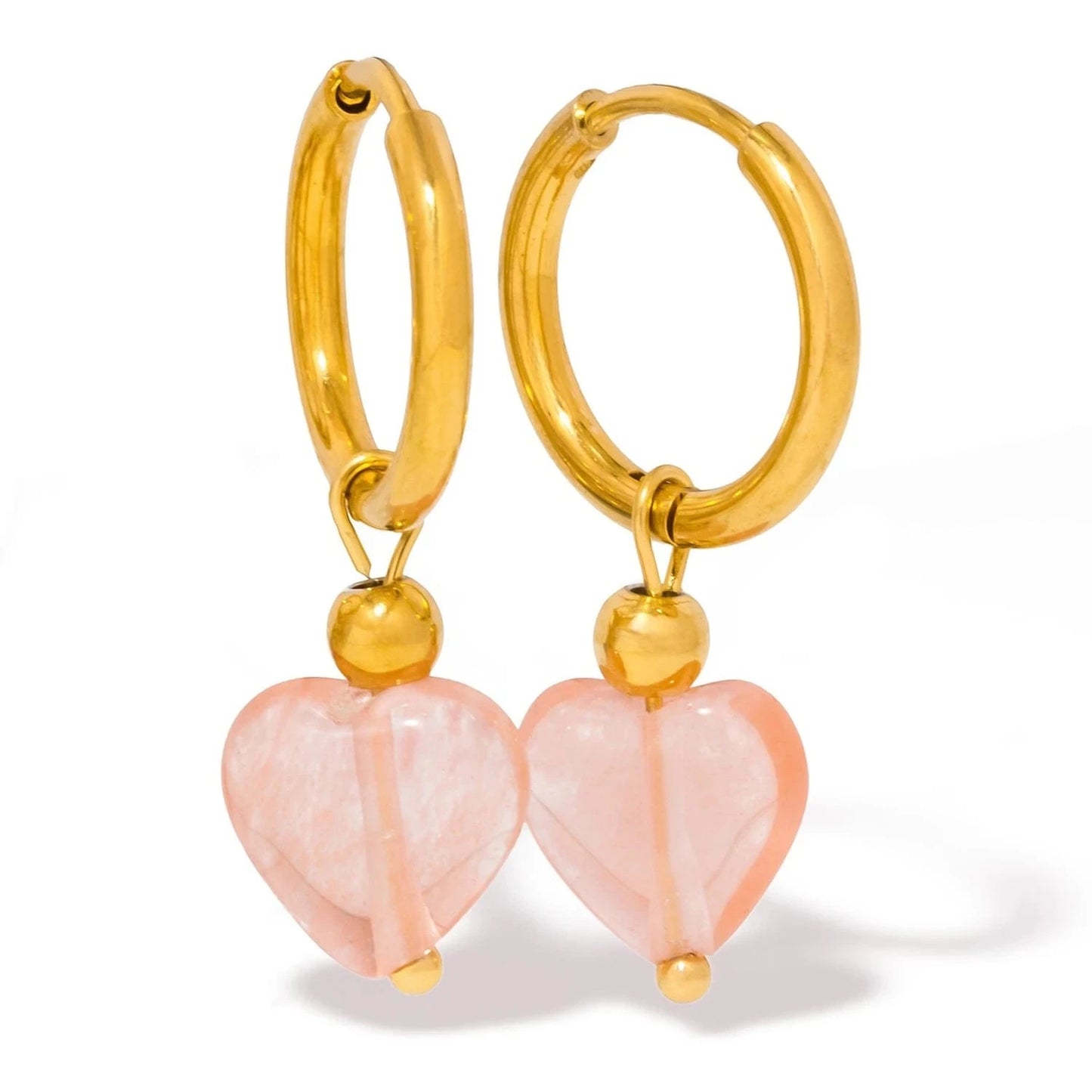 Pearlbud Earrings Pink Gemheart Hoops