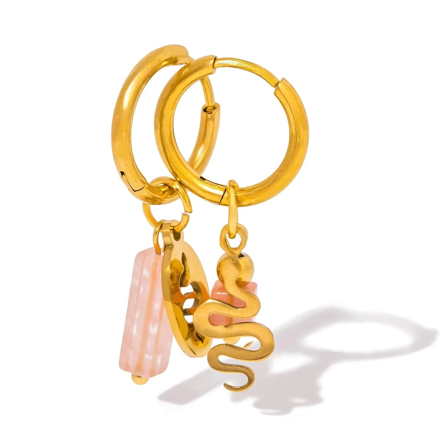 Pearlbud Earrings Pink Serpent Sigil Hoops