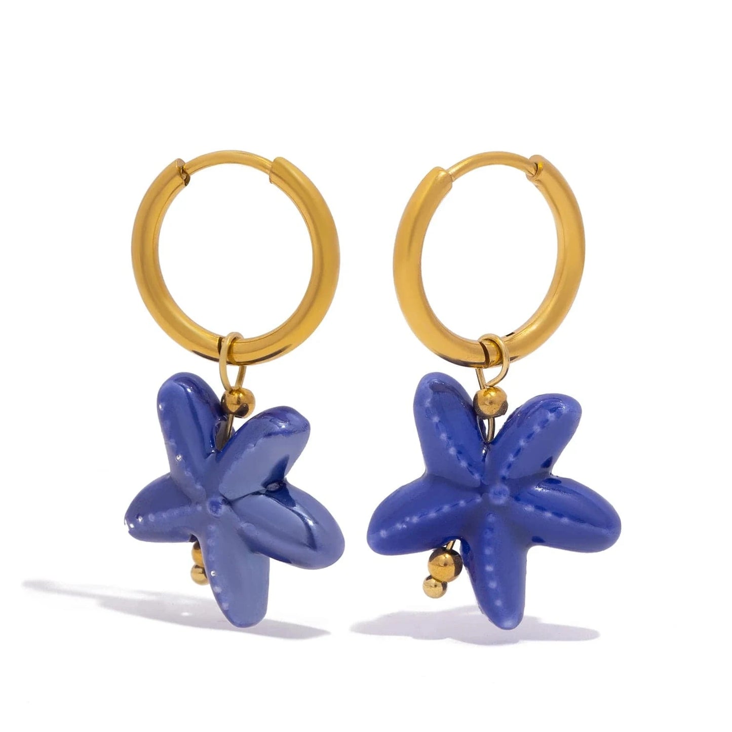 Pearlbud Earrings Royal Blue Ocean Starfish Hoop Earrings