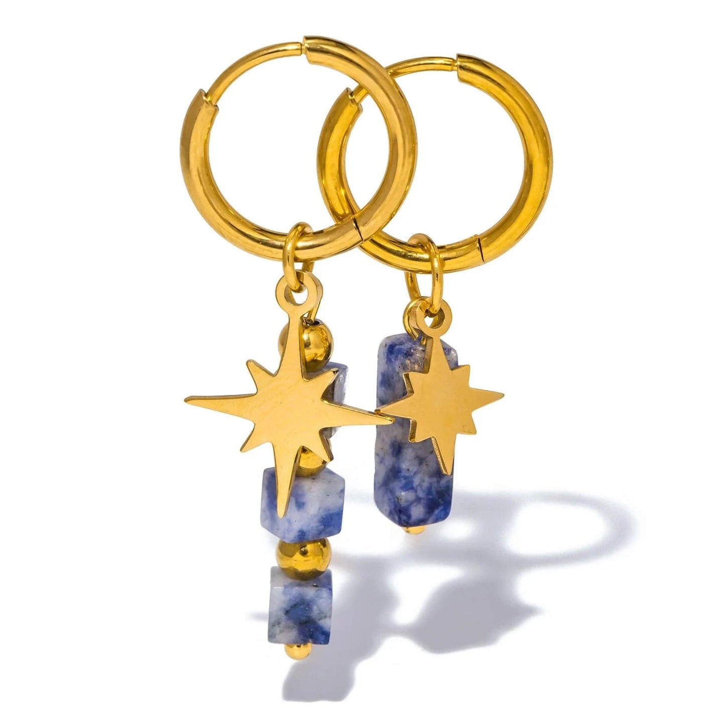 Pearlbud Earrings Sodalite Blue Guiding Star Hoops