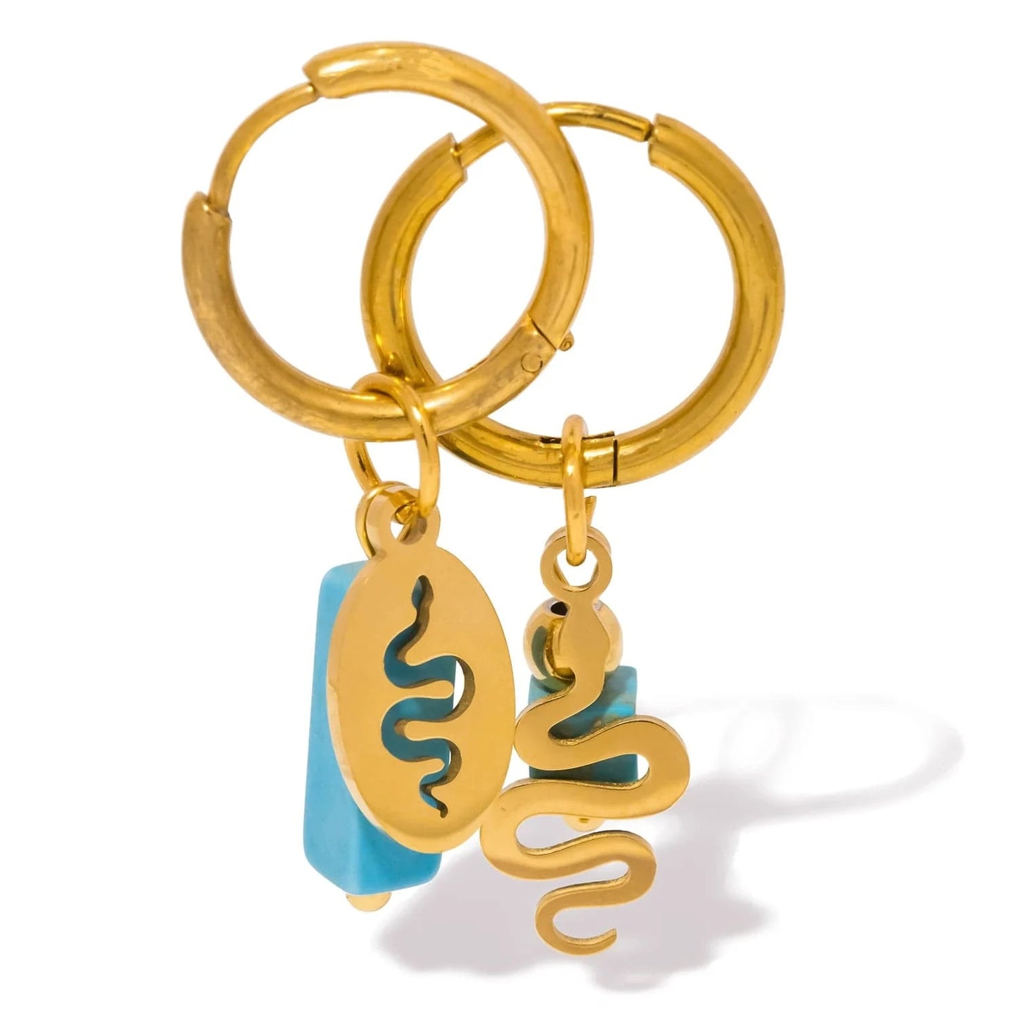 Pearlbud Earrings Turquoise Serpent Sigil Hoops