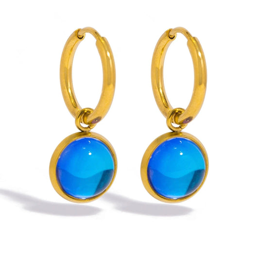 Pearlbud Earrings Aqua Blue Crystal Ocean Droplet Hoops
