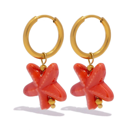 Pearlbud Earrings Coral Ocean Starfish Hoop Earrings