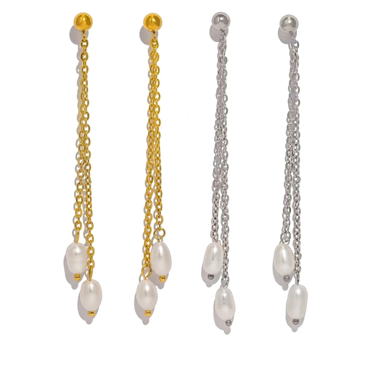 Pearlbud Earrings Dangling Pearl Line Earrings