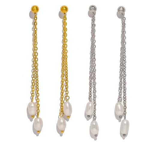 Pearlbud Earrings Dangling Pearl Line Earrings