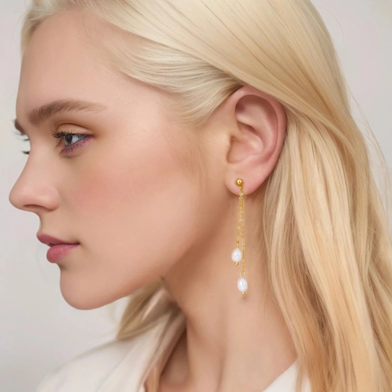 Pearlbud Earrings Dangling Pearl Line Earrings