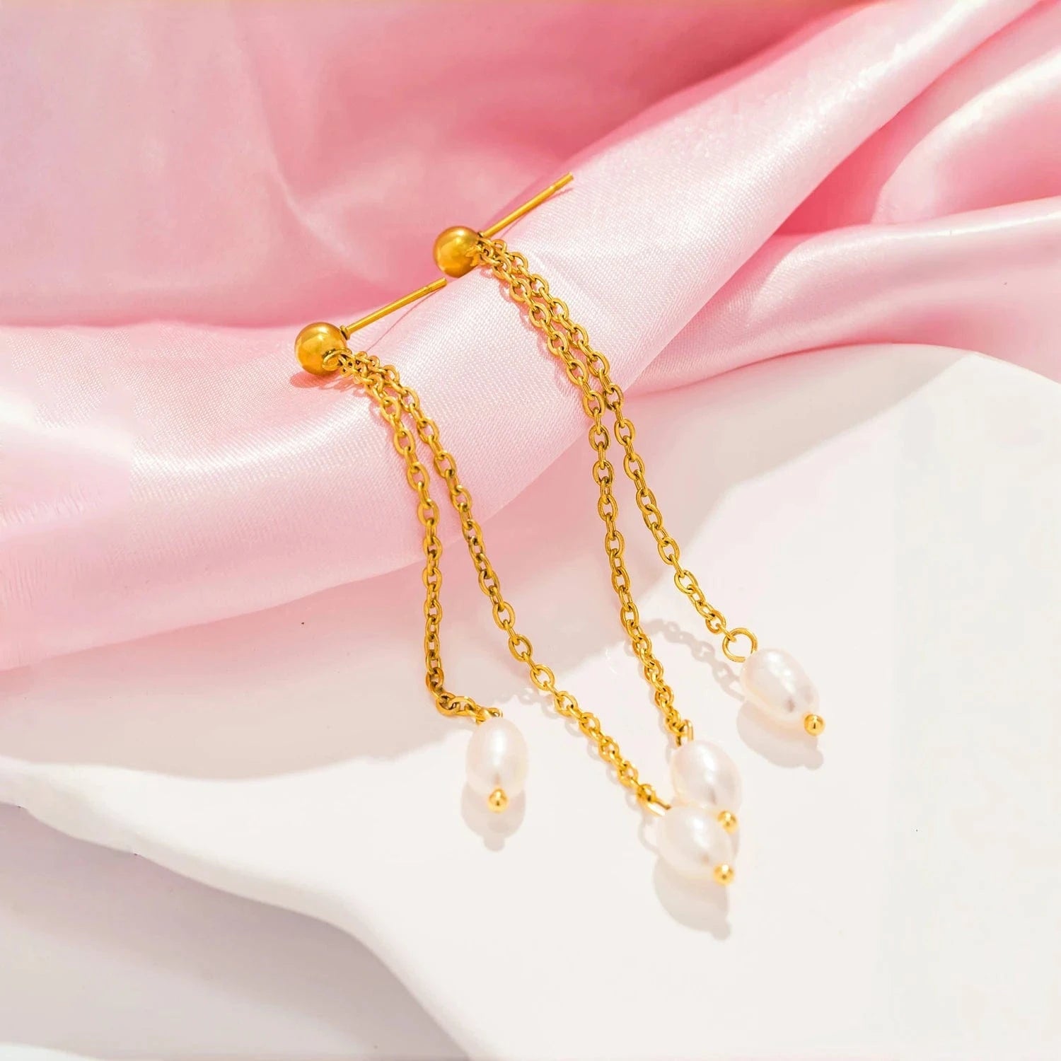Pearlbud Earrings Dangling Pearl Line Earrings
