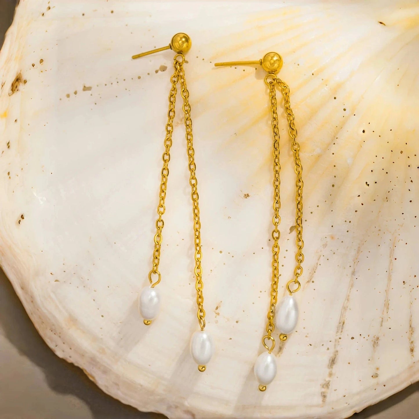 Pearlbud Earrings Gold Dangling Pearl Line Earrings