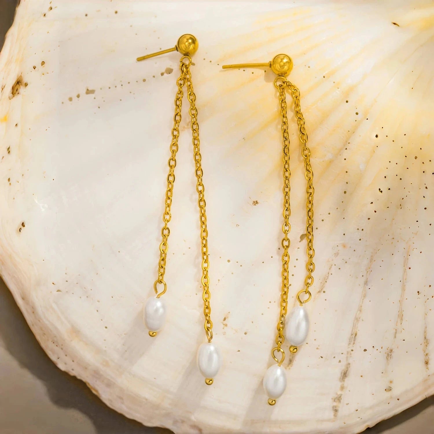 Pearlbud Earrings Gold Dangling Pearl Line Earrings
