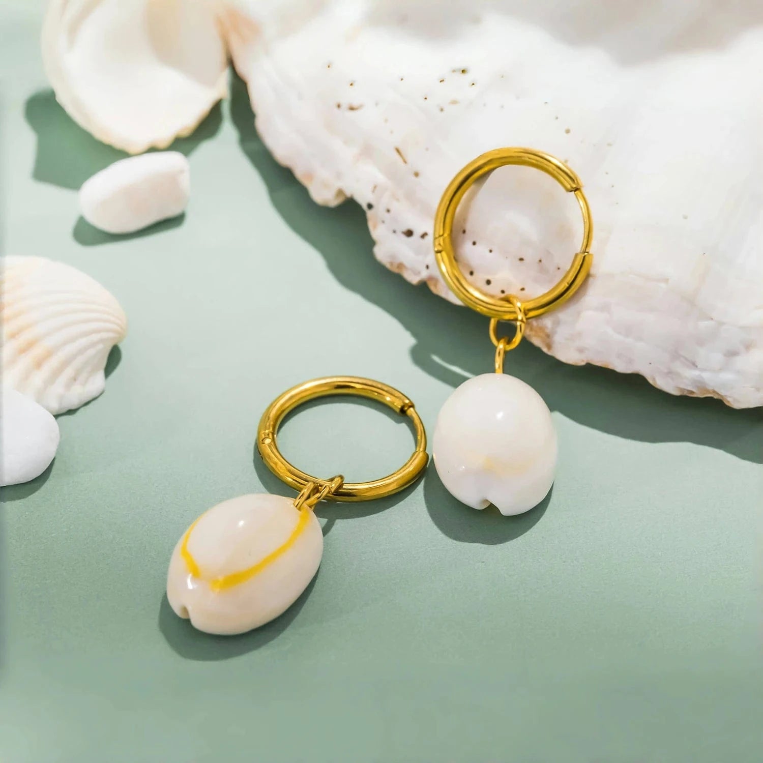 Pearlbud Earrings Gold Golden Shores Cowrie Earrings