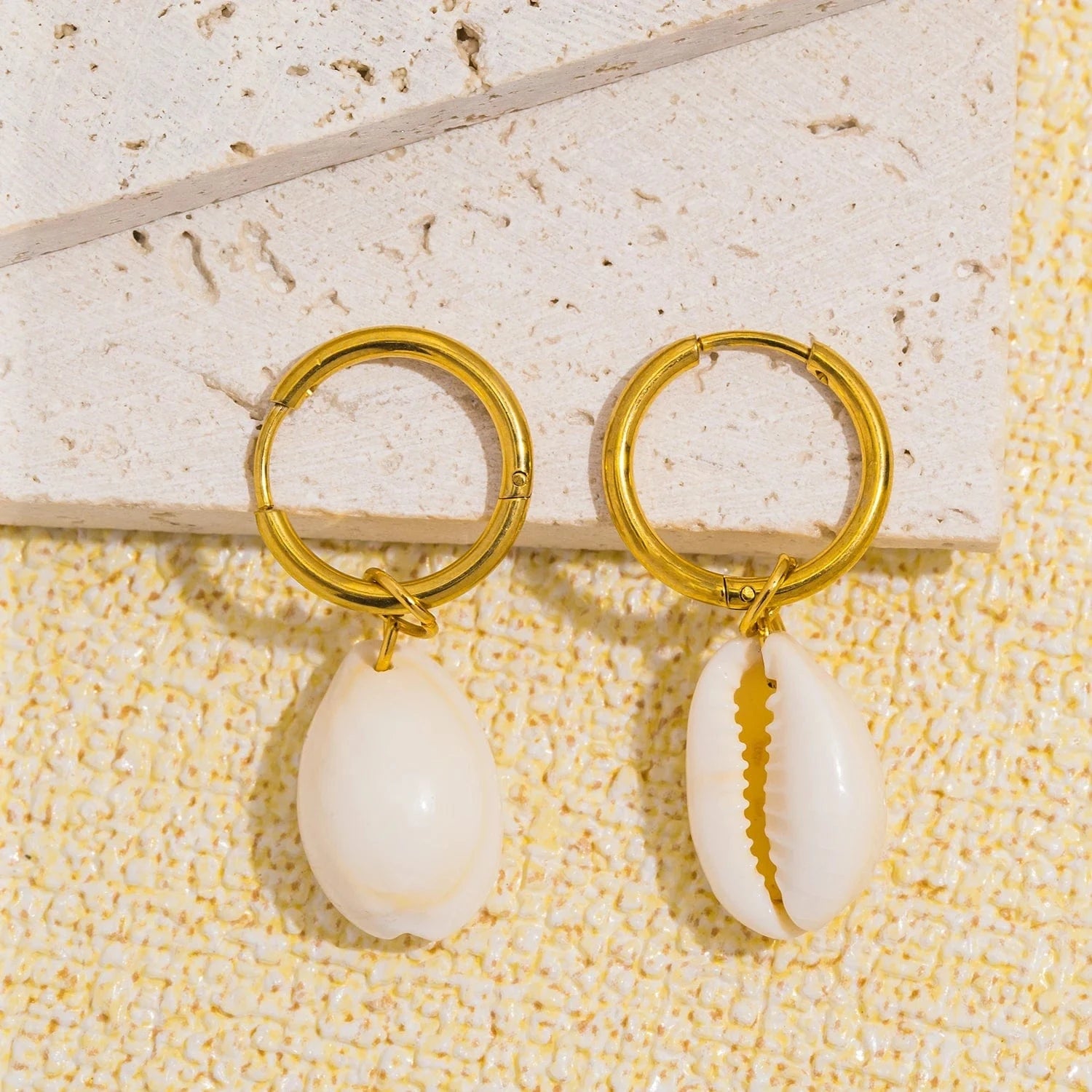 Pearlbud Earrings Gold Golden Shores Cowrie Earrings
