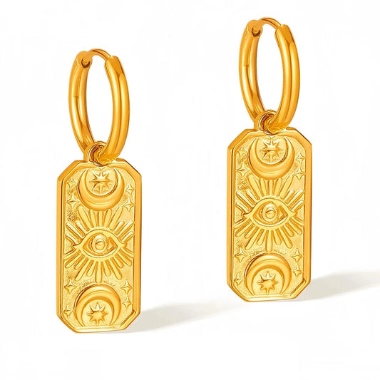 Pearlbud Earrings Gold Mystical Medallion Hoops
