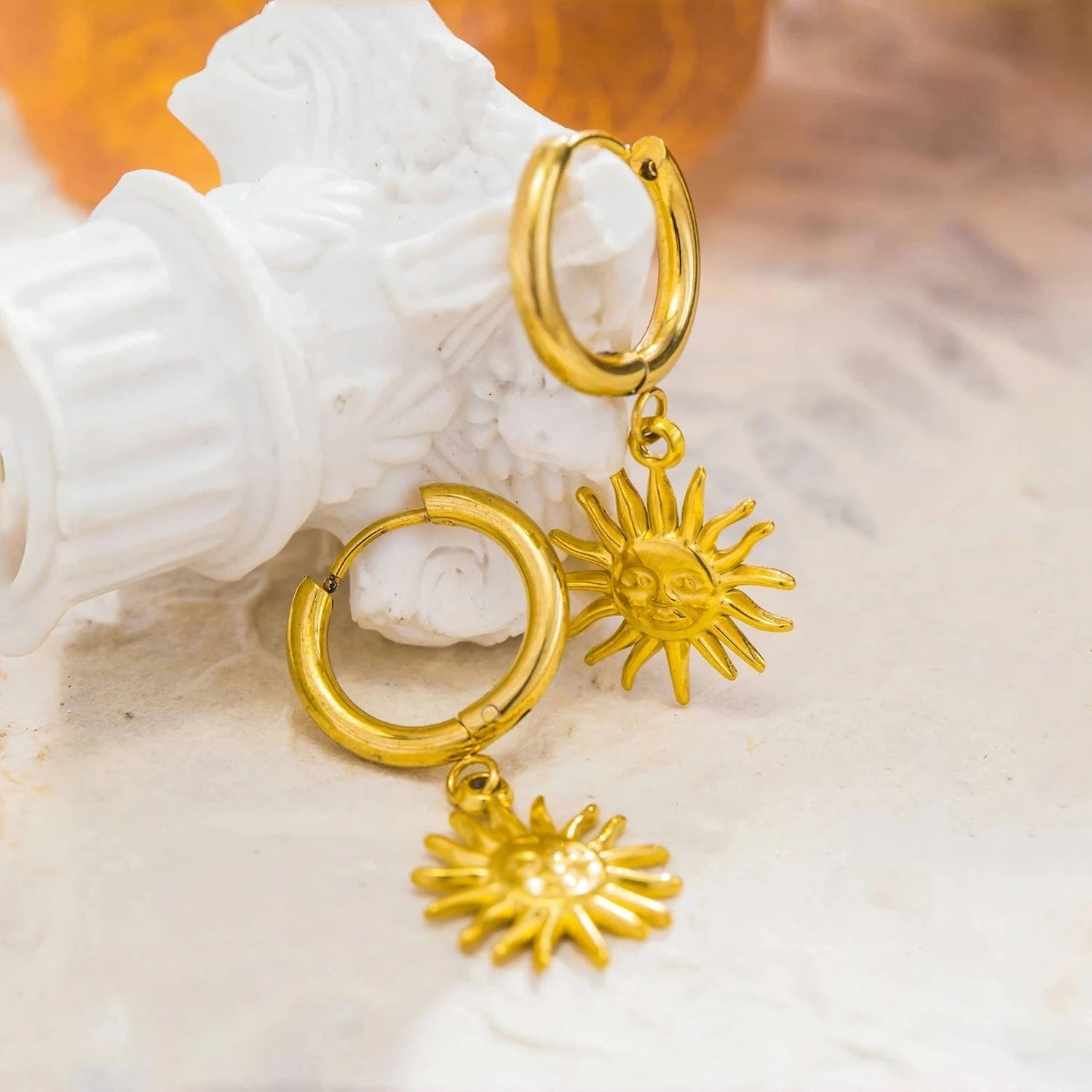 Pearlbud Earrings Gold Radiant Sun Hoop Earrings