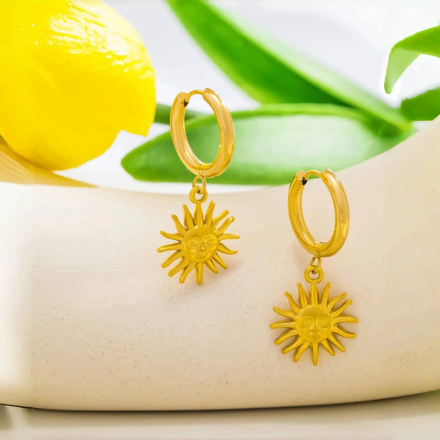 Pearlbud Earrings Gold Radiant Sun Hoop Earrings