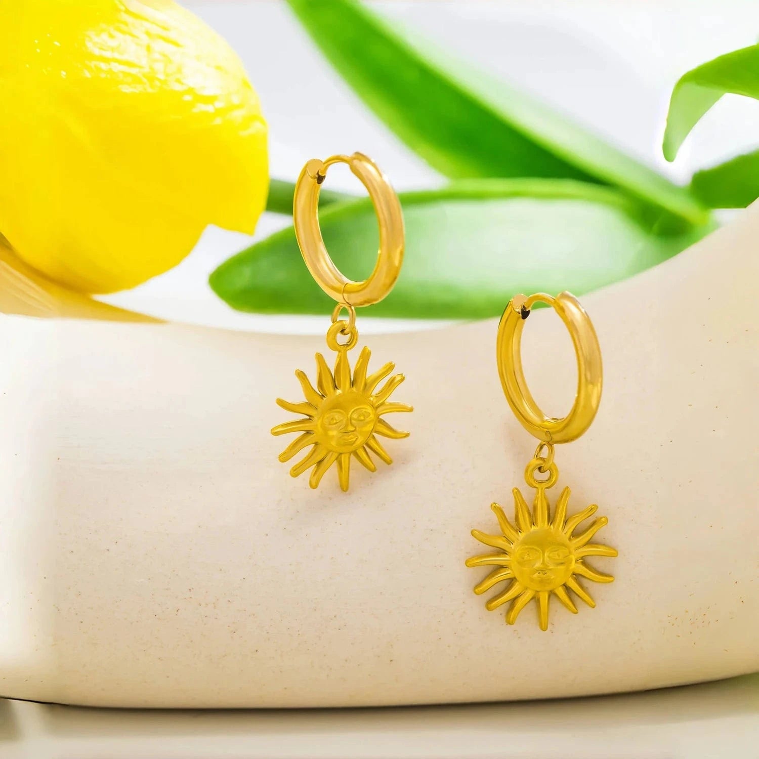 Pearlbud Earrings Gold Radiant Sun Hoop Earrings