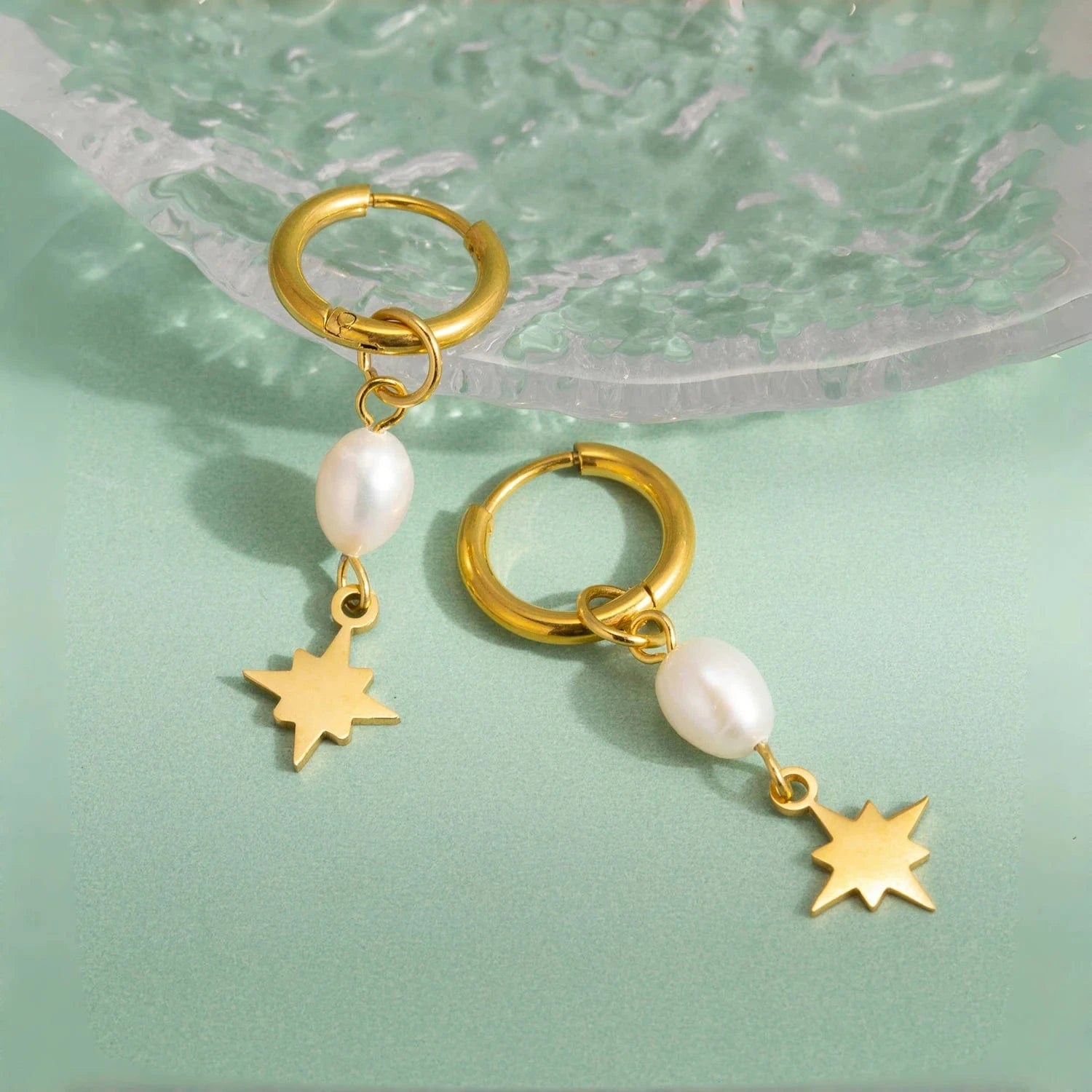 Pearlbud Earrings Gold Stardust Pearl Huggie Earrings