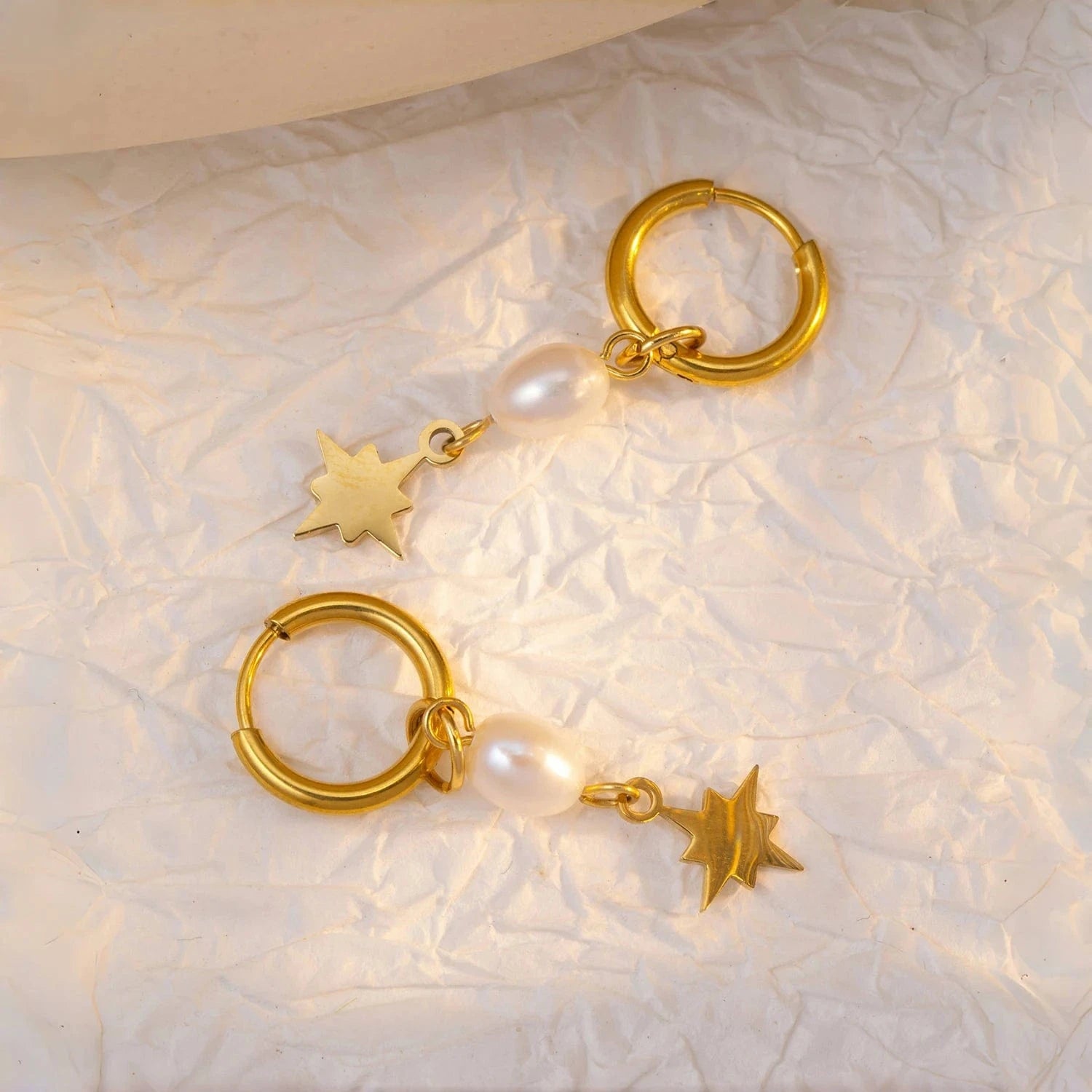 Pearlbud Earrings Gold Stardust Pearl Huggie Earrings