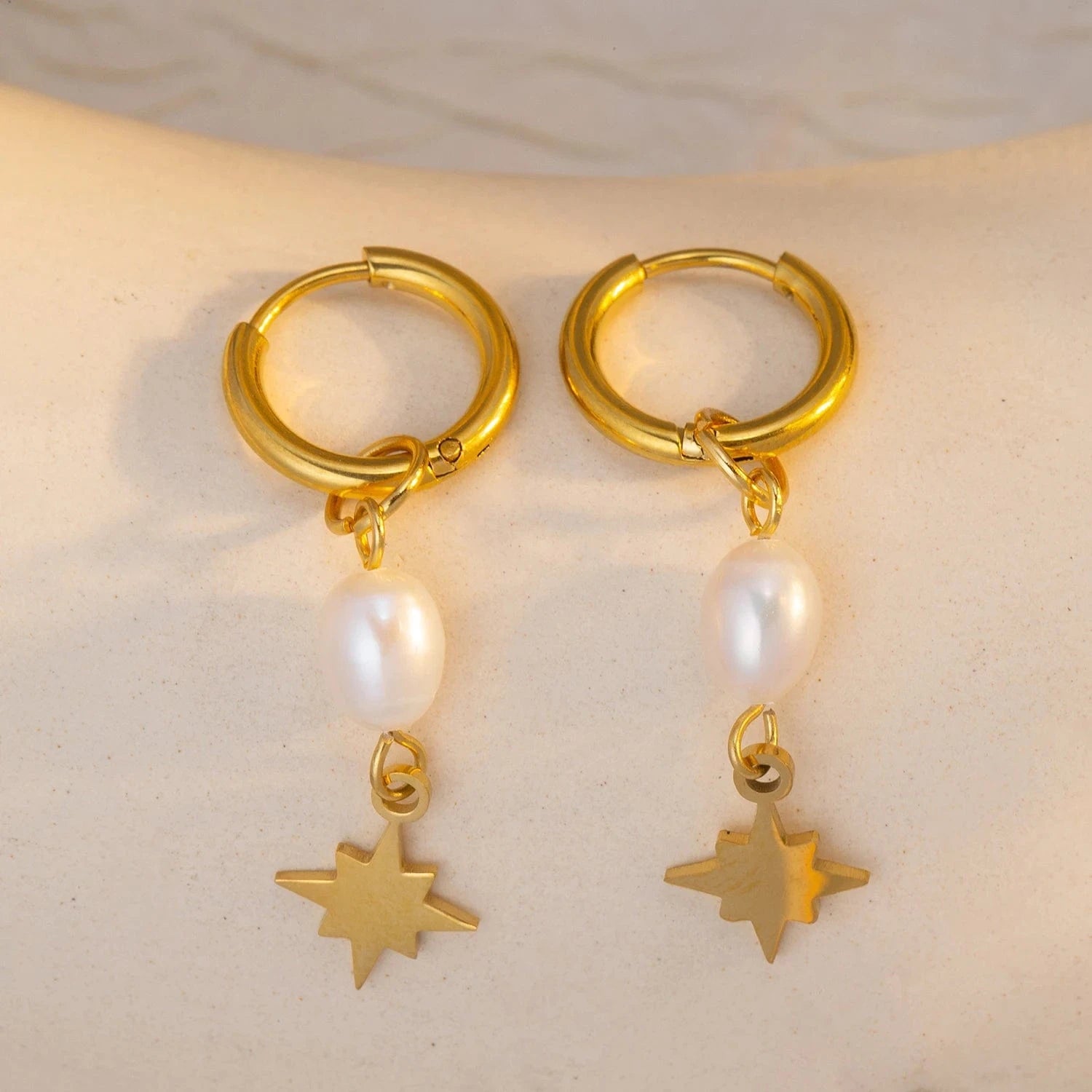 Pearlbud Earrings Gold Stardust Pearl Huggie Earrings