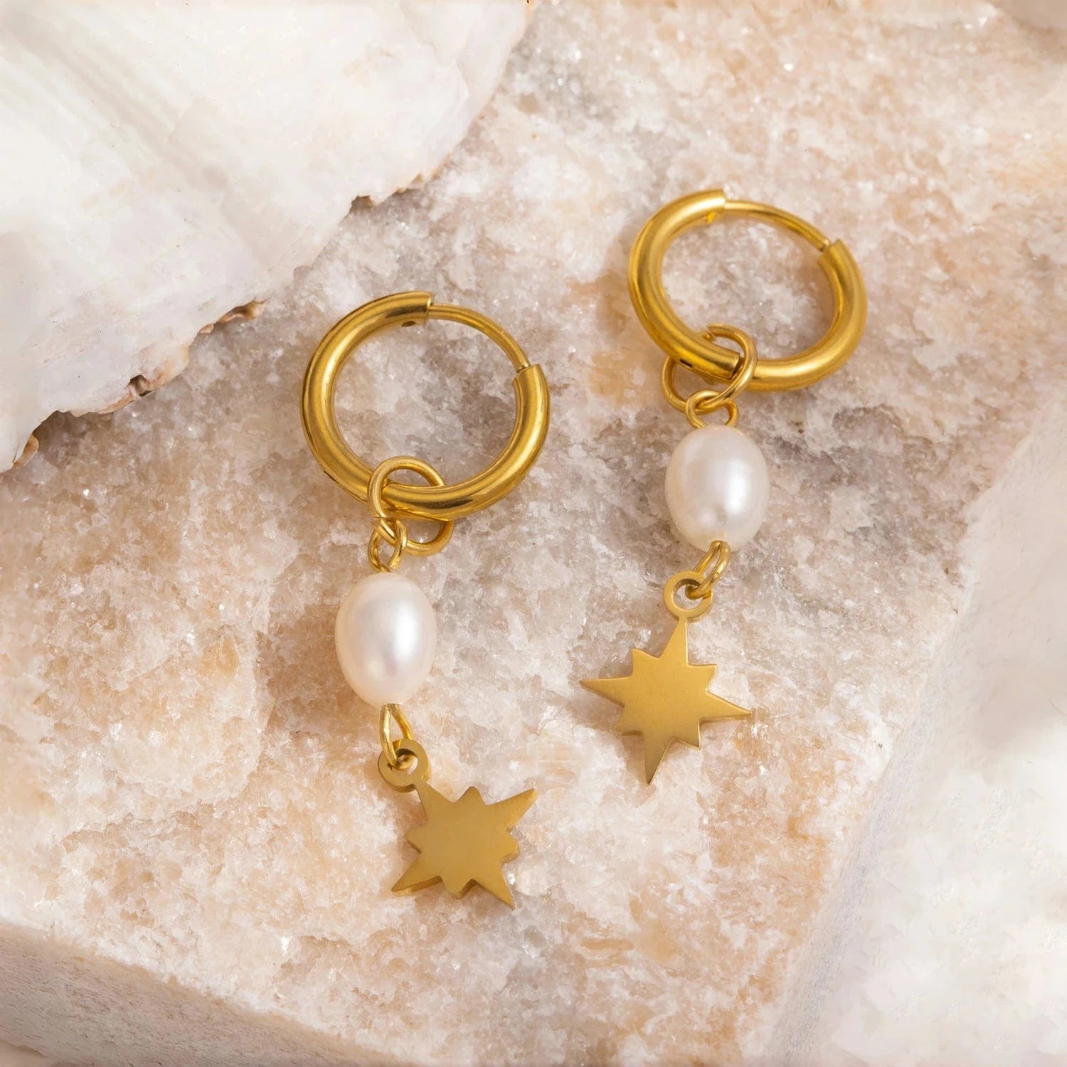 Pearlbud Earrings Gold Stardust Pearl Huggie Earrings