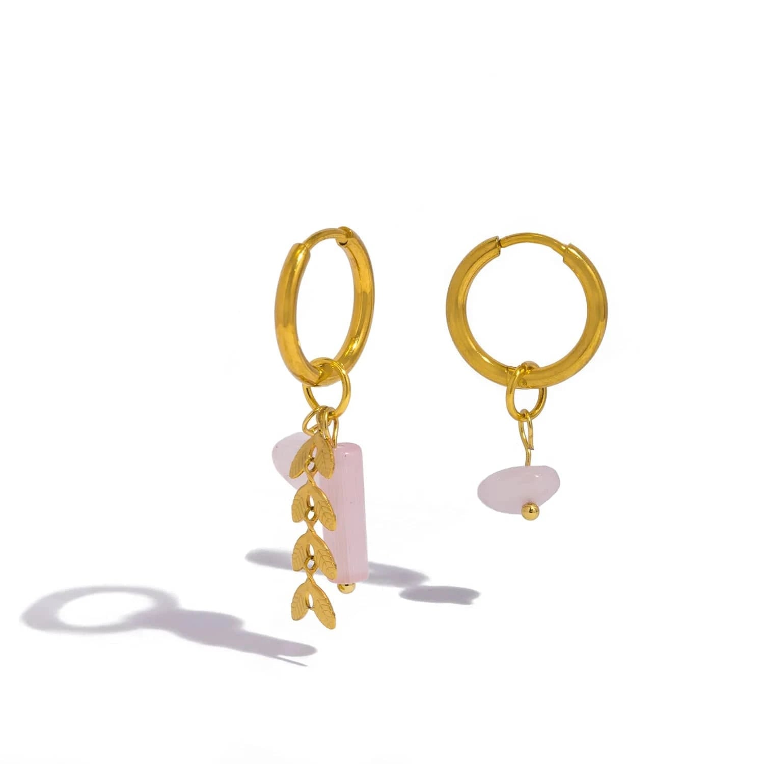Pearlbud Earrings Opaque Pink Roseleaf Charm Hoops