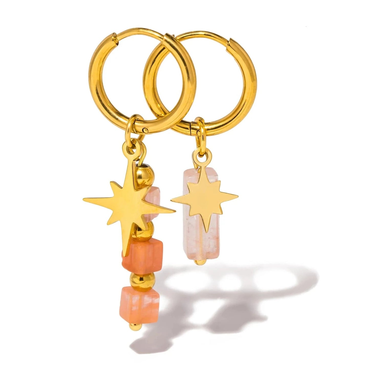Pearlbud Earrings Rose Quartz Pink Guiding Star Hoops