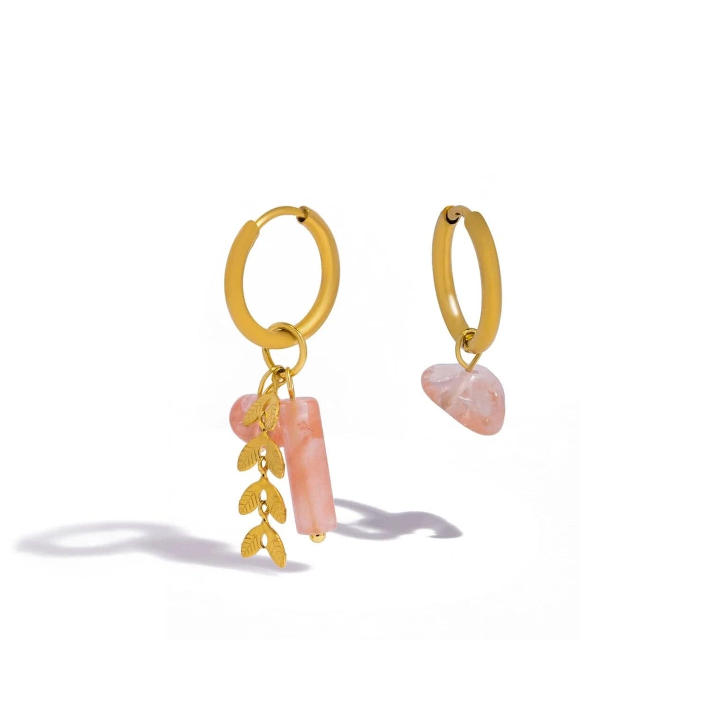 Pearlbud Earrings Rose Quartz Roseleaf Charm Hoops