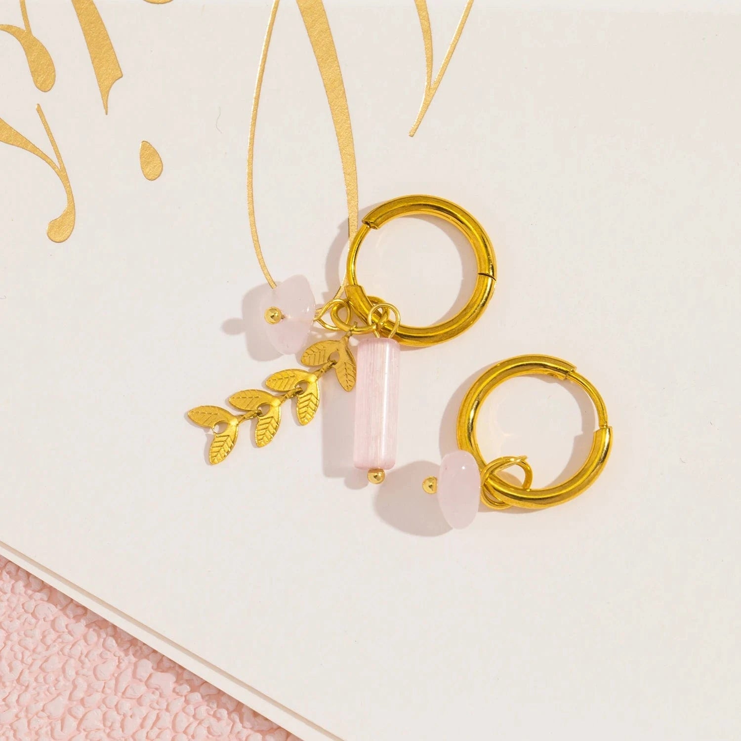 Pearlbud Earrings Roseleaf Charm Hoops