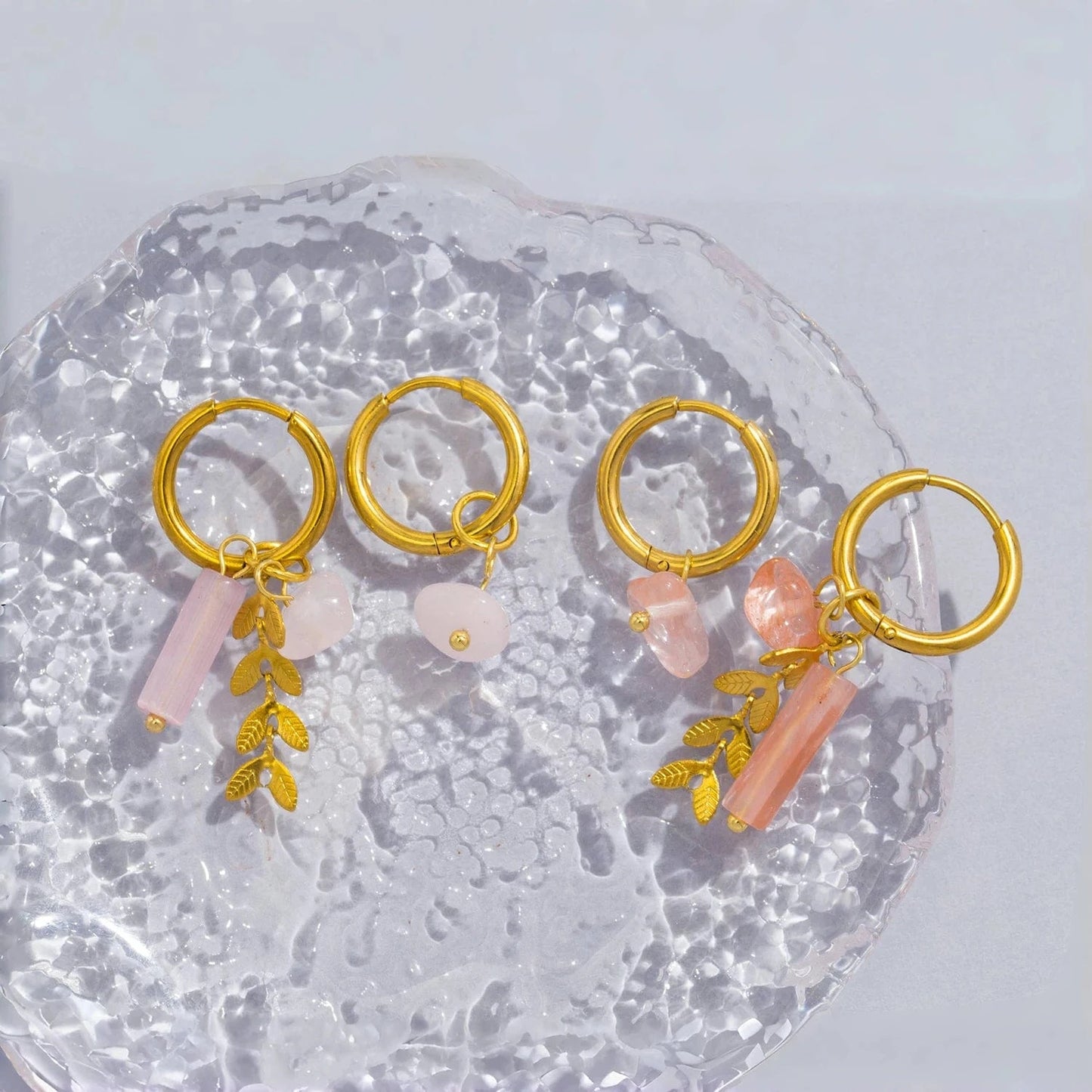 Pearlbud Earrings Roseleaf Charm Hoops