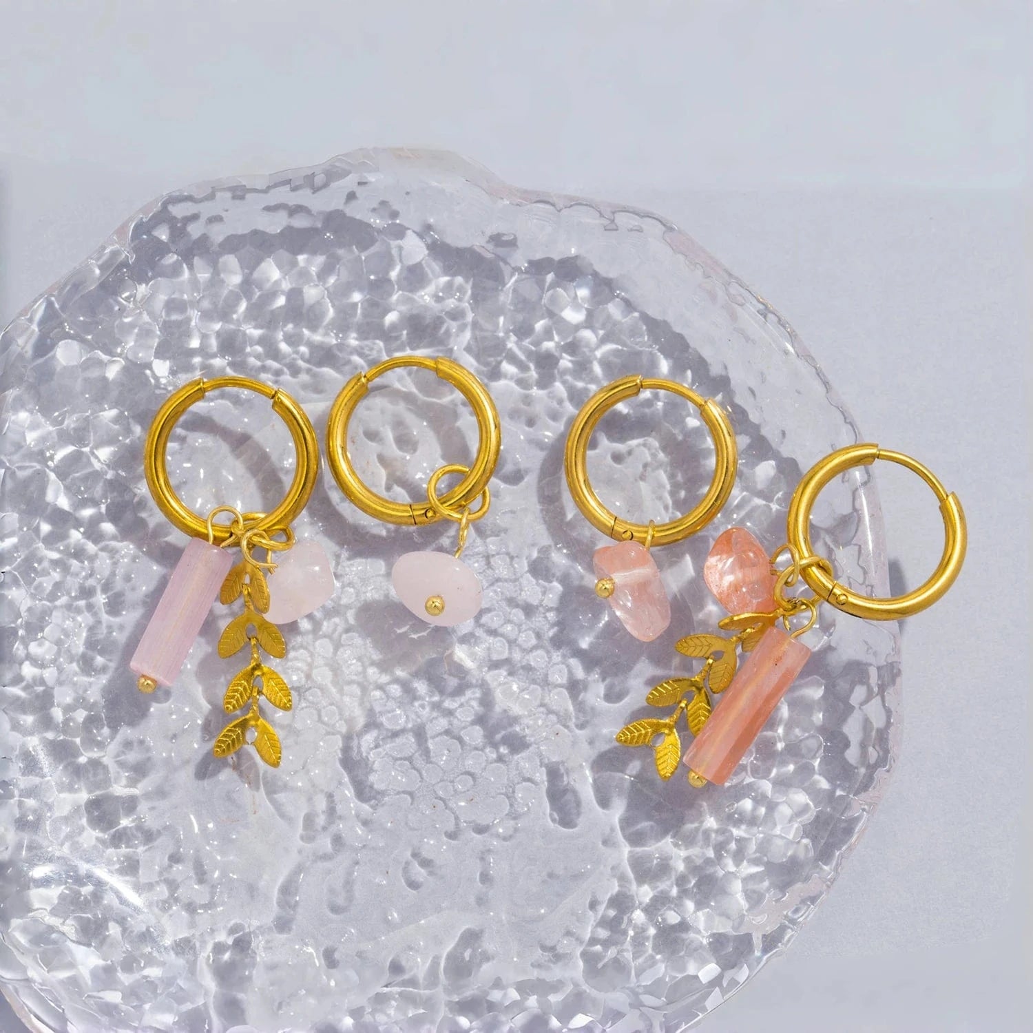 Pearlbud Earrings Roseleaf Charm Hoops