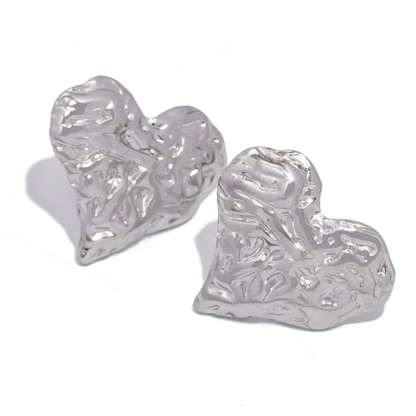 Pearlbud Earrings Silver Molten Heart Studs