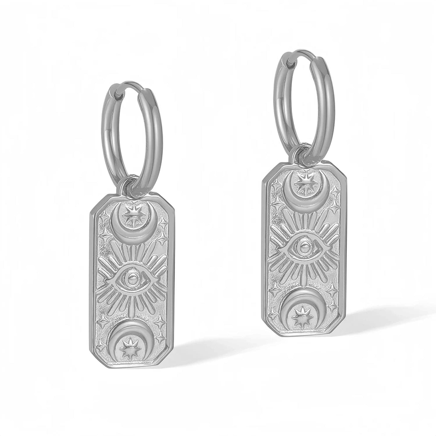 Pearlbud Earrings Silver Mystical Medallion Hoops