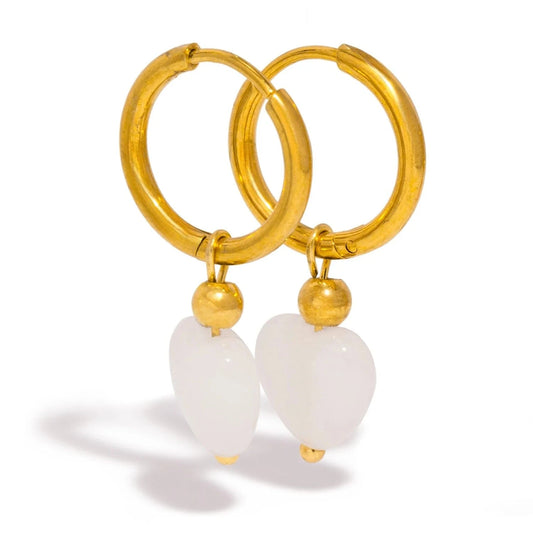 Pearlbud Earrings White Gemheart Hoops