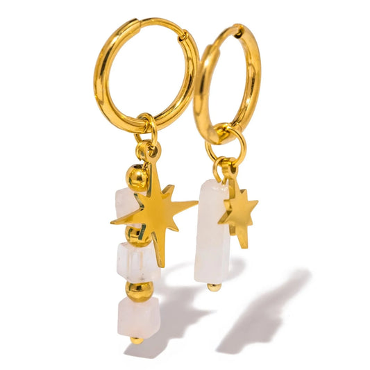 Pearlbud Earrings White Howlite Guiding Star Hoops