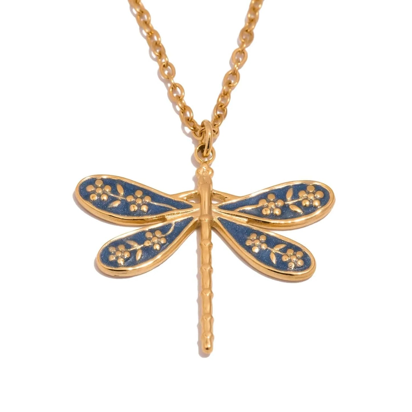 Pearlbud Necklace Blue Dragonfly Charm Necklace