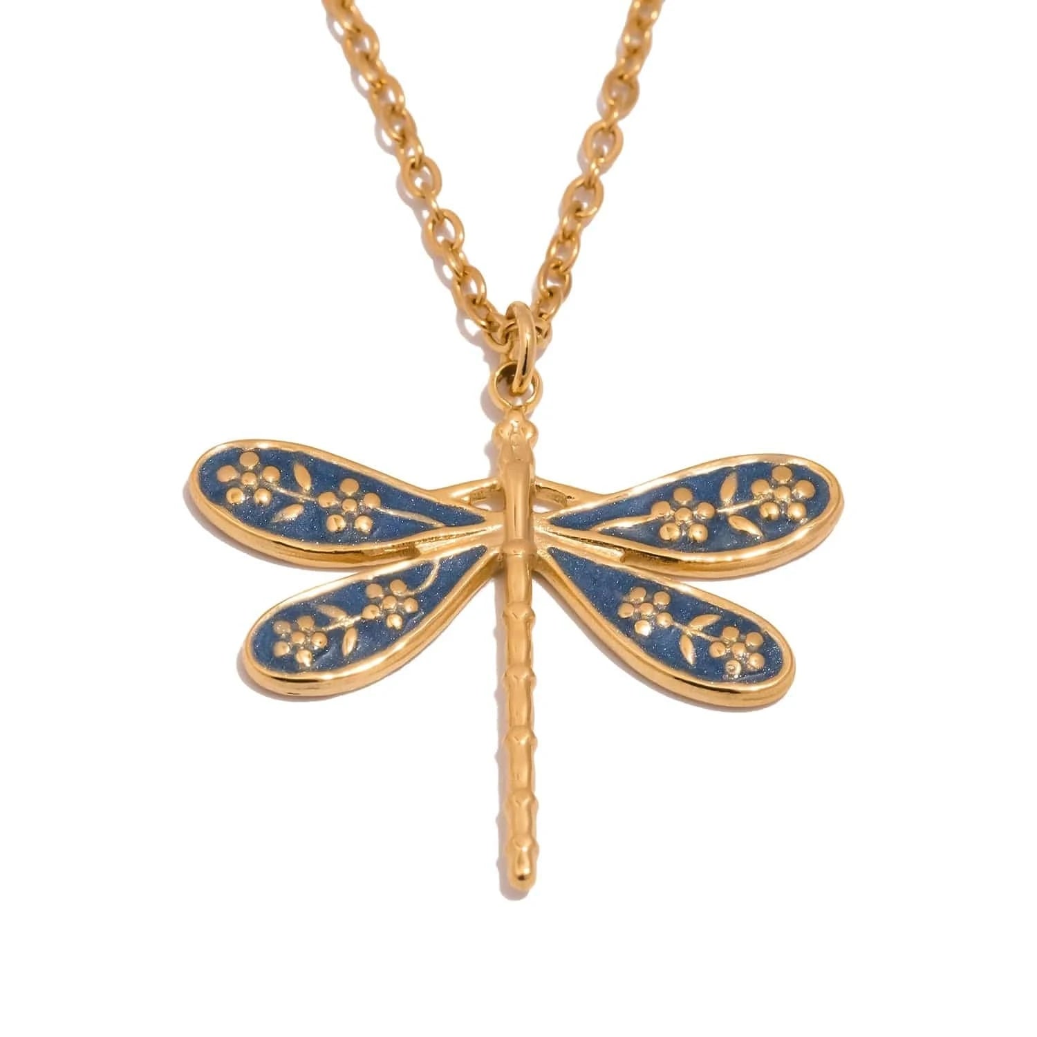 Pearlbud Necklace Blue Dragonfly Charm Necklace