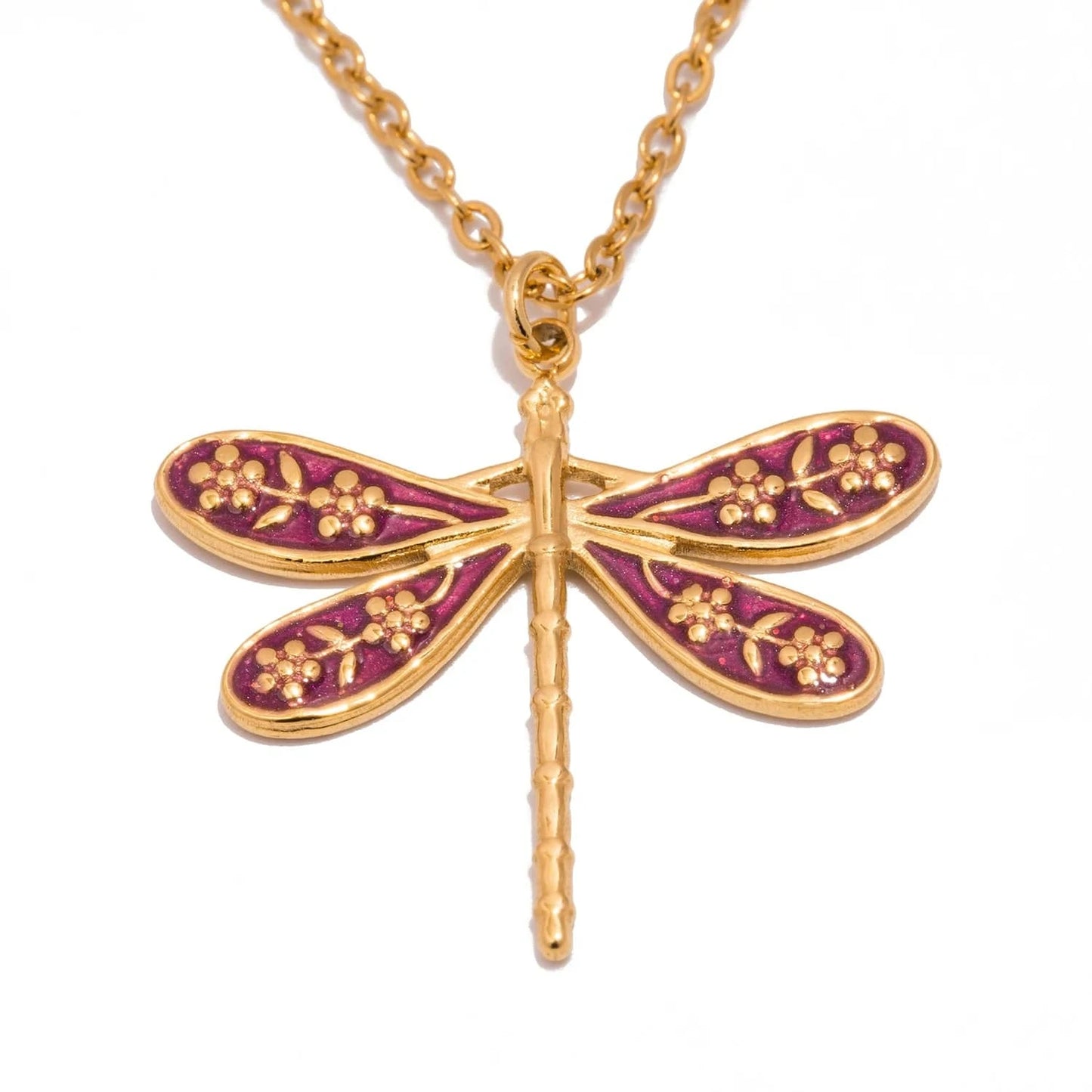Pearlbud Necklace Burgundy Dragonfly Charm Necklace