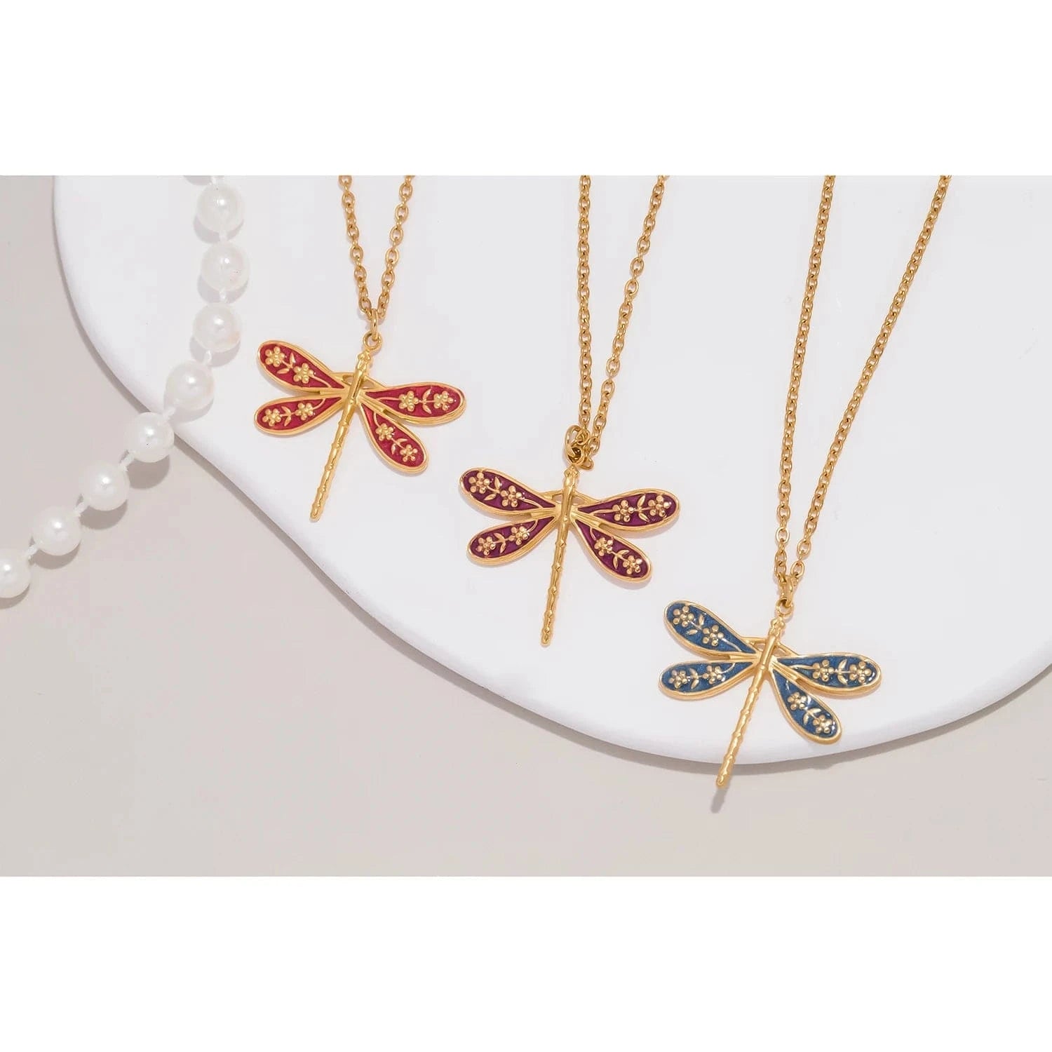 Pearlbud Necklace Dragonfly Charm Necklace
