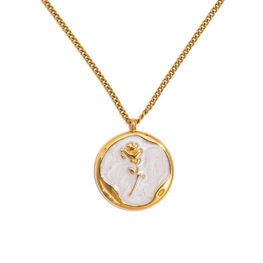 Pearlbud Necklace Gold Rose Bloom Medallion