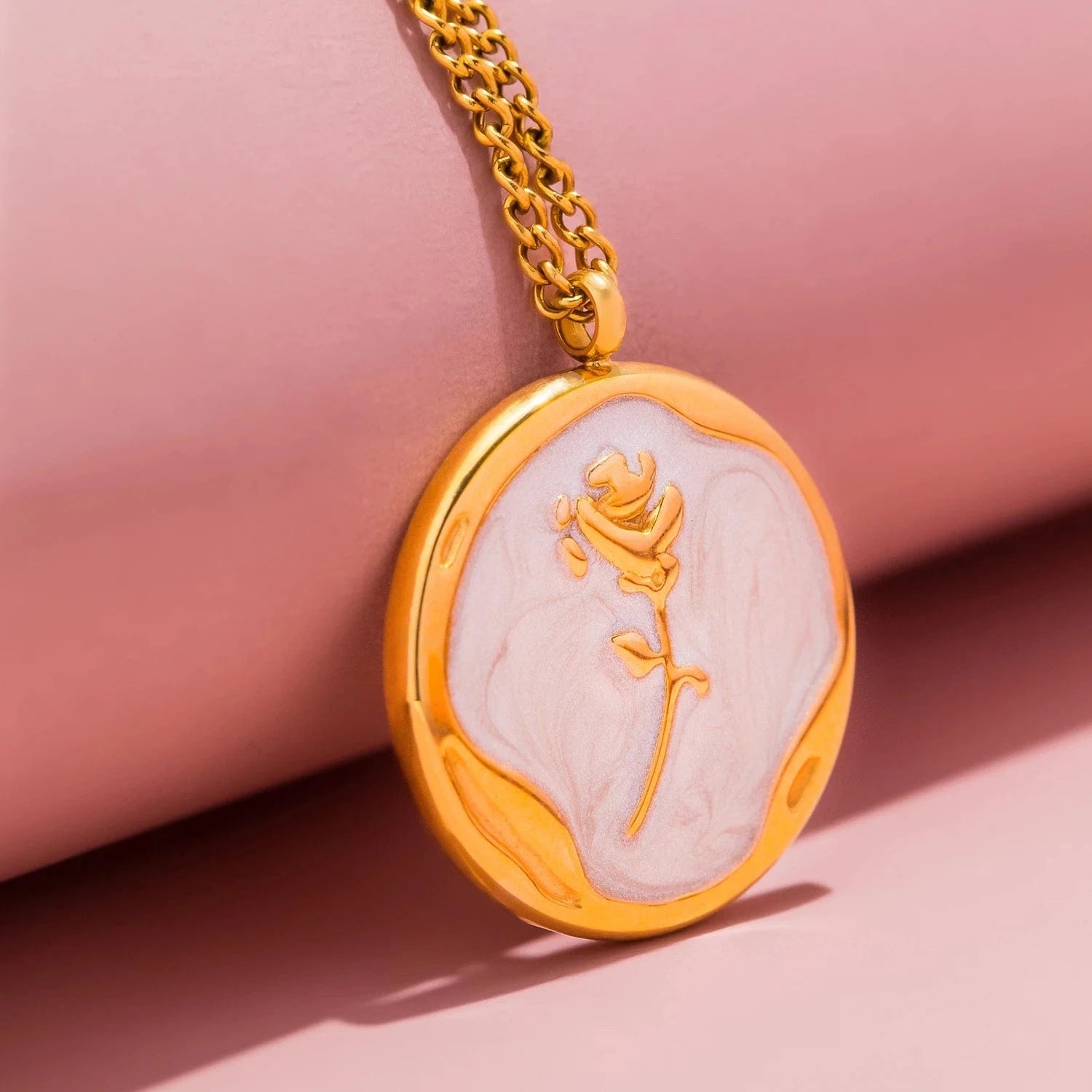 Pearlbud Necklace Gold Rose Bloom Medallion