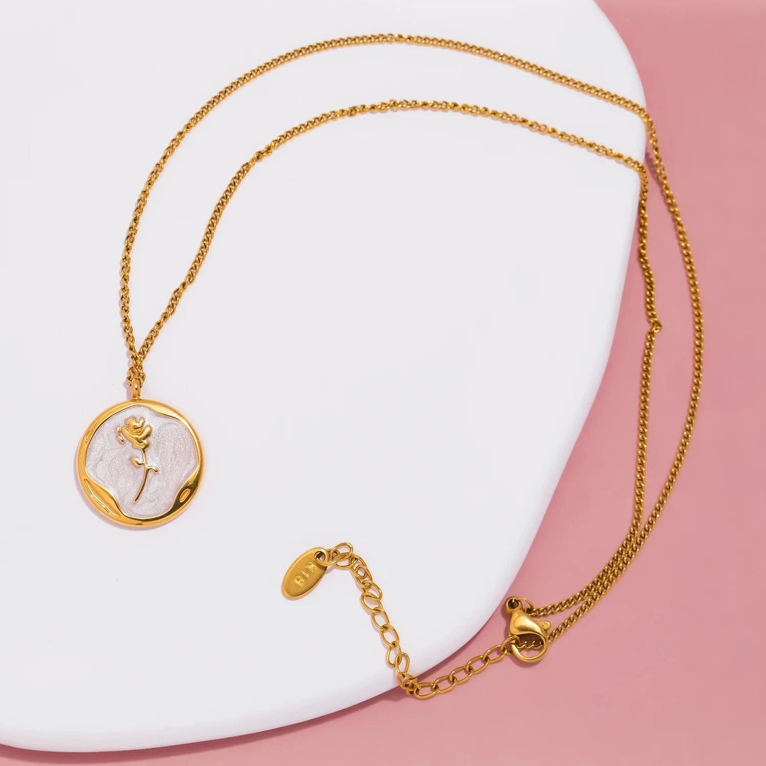 Pearlbud Necklace Gold Rose Bloom Medallion