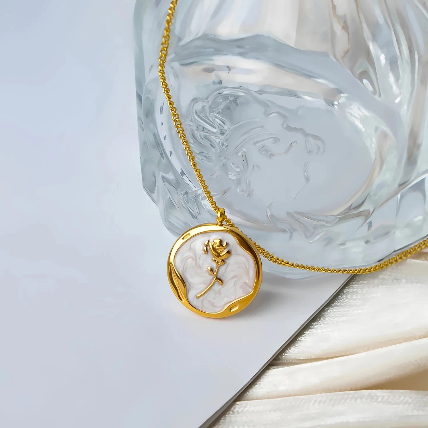 Pearlbud Necklace Gold Rose Bloom Medallion
